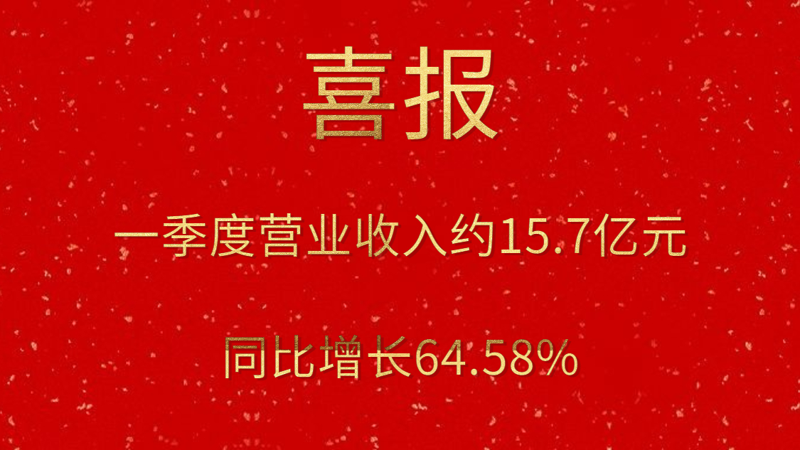 公司一季度实现营业收入约15.7亿元，同比增长64.58%